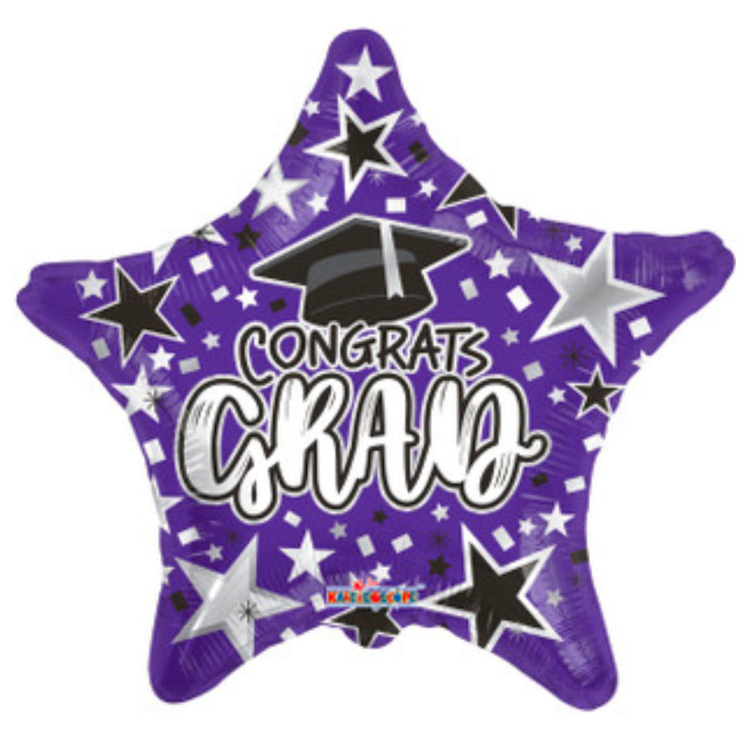 18" Graduation Black Purple Foil