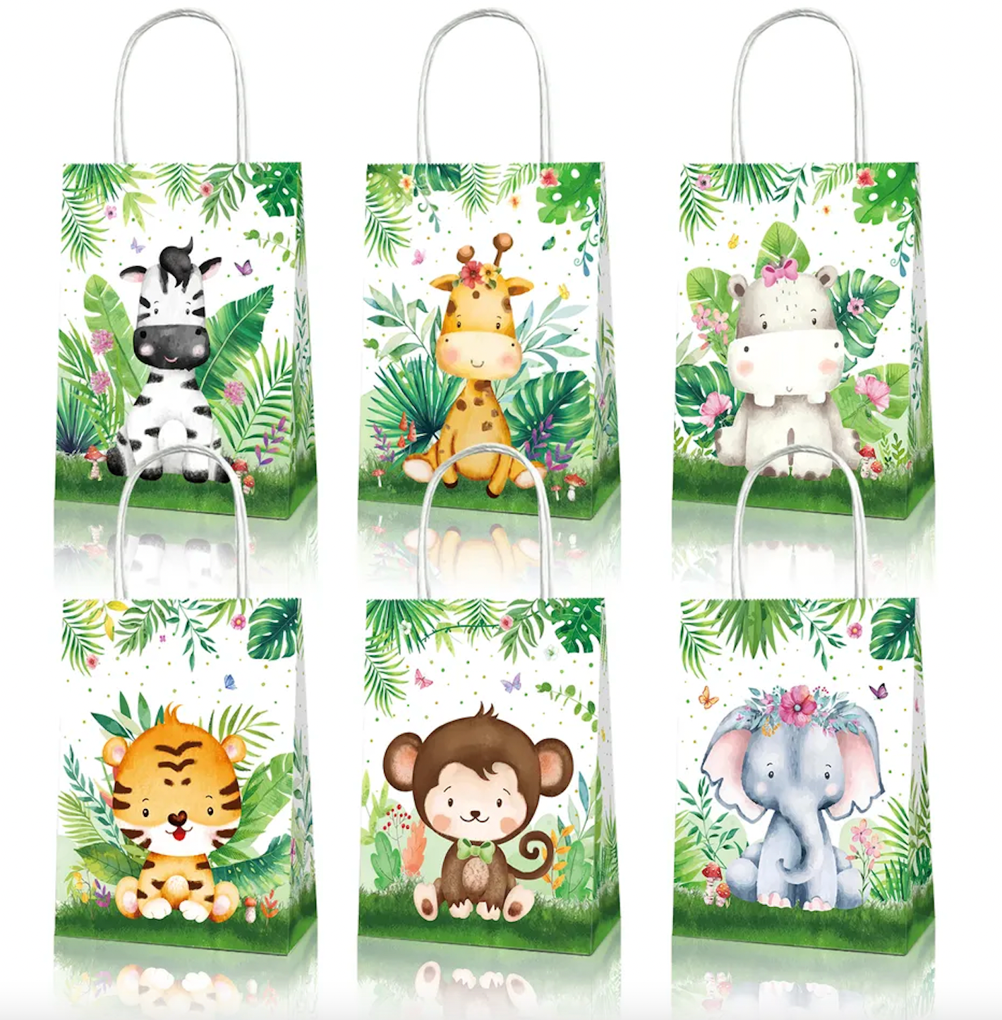 Jungle Animal Party Bags with handle 12CT