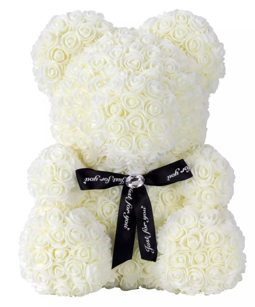 Oso de rosas blanco (White Rose Teddy Bear)no Incluye caja transparente