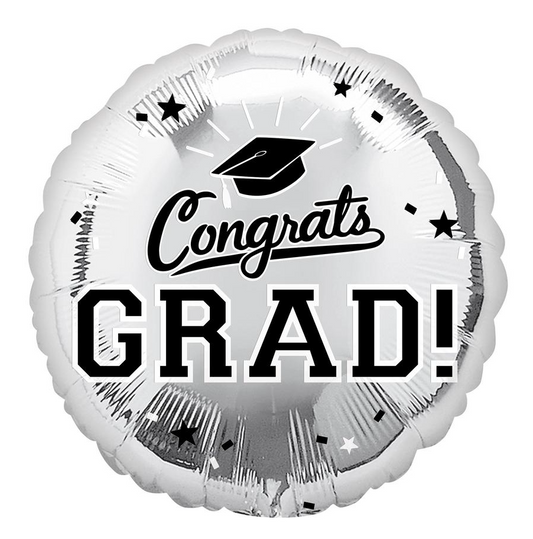 18” Congrats Grad Silver Foil Balloon