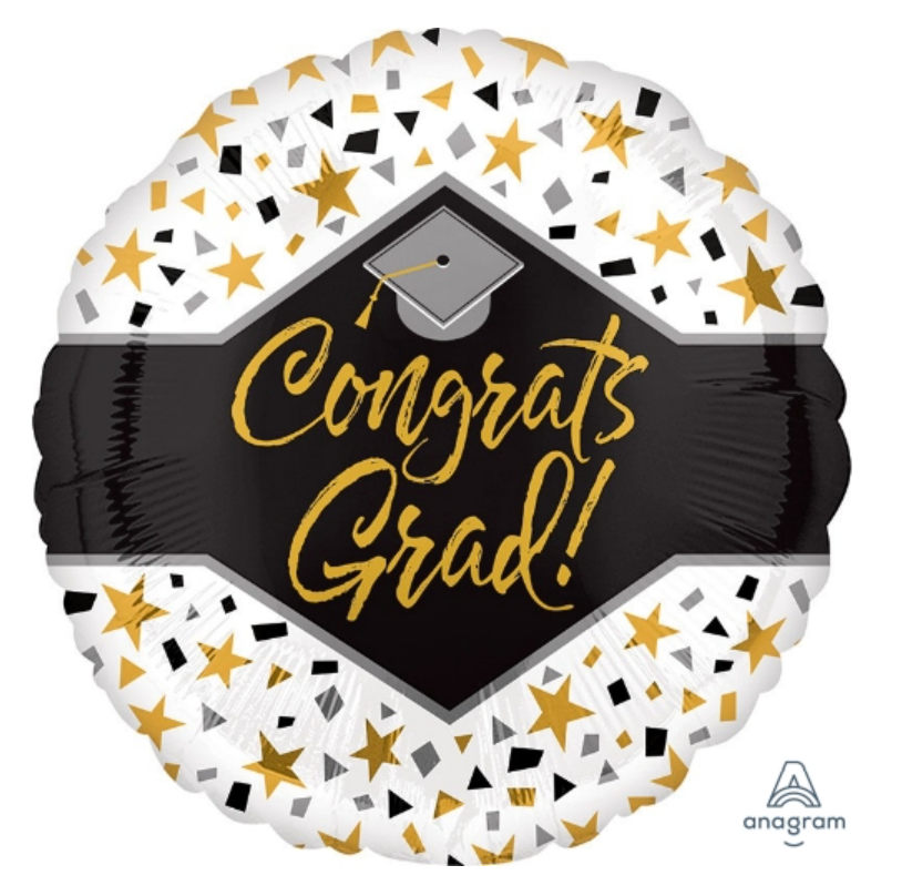 18” Congrats Grad White Foil Balloon